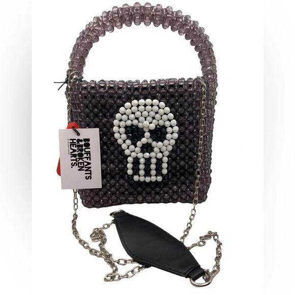 BOUFFANTS & BROKEN HEARTS Kendra Dandy Hand-Beaded Artisan Skull Bag NEW NWT - Picture 14 of 16